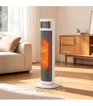 Calefactor Eléctrico de Cerámica con Termostato Regulable 4 Modos Panel Táctil Mando a Distancia Blanco