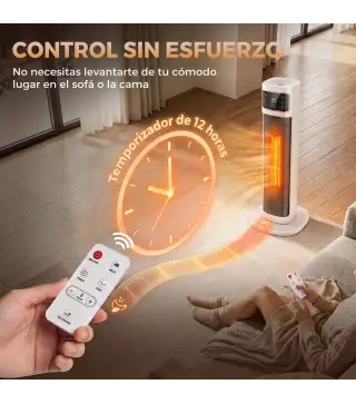 Calefactor Eléctrico de Cerámica con Termostato Regulable 4 Modos Panel Táctil Mando a Distancia Blanco