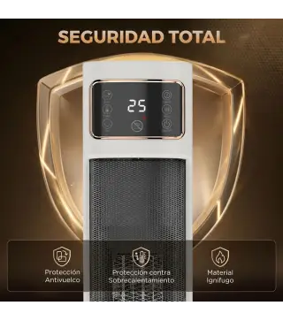 Calefactor Eléctrico de Cerámica con Termostato Regulable 4 Modos Panel Táctil Mando a Distancia Blanco