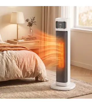 Calefactor Eléctrico de Cerámica con Termostato Regulable 4 Modos Panel Táctil Mando a Distancia Blanco
