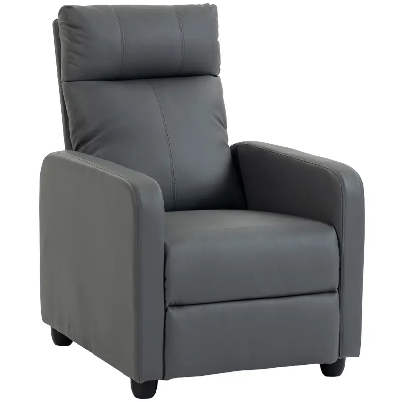 Sillón Relax Reclinable Manual hasta 155° Tapizado en PU Reposapiés Respaldo Alto Grueso y Asiento Amplio Gris