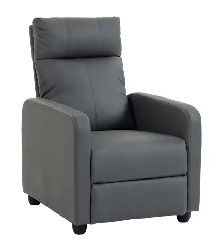 Sillón Relax Reclinable Manual hasta 155° Tapizado en PU Reposapiés Respaldo Alto Grueso y Asiento Amplio Gris