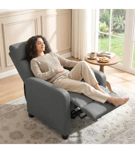 Sillón Relax Reclinable Manual hasta 155° Tapizado en PU Reposapiés Respaldo Alto Grueso y Asiento Amplio Gris