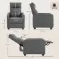 Sillón Relax Reclinable Manual hasta 155° Tapizado en PU Reposapiés Respaldo Alto Grueso y Asiento Amplio Gris