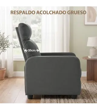 Sillón Relax Reclinable Manual hasta 155° Tapizado en PU Reposapiés Respaldo Alto Grueso y Asiento Amplio Gris