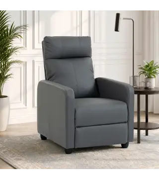 Sillón Relax Reclinable Manual hasta 155° Tapizado en PU Reposapiés Respaldo Alto Grueso y Asiento Amplio Gris
