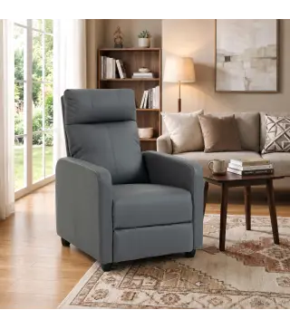 Sillón Relax Reclinable Manual hasta 155° Tapizado en PU Reposapiés Respaldo Alto Grueso y Asiento Amplio Gris
