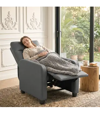 Sillón Relax Reclinable Manual hasta 155° Tapizado en PU Reposapiés Respaldo Alto Grueso y Asiento Amplio Gris