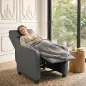 Sillón Relax Reclinable Manual hasta 155° Tapizado en PU Reposapiés Respaldo Alto Grueso y Asiento Amplio Gris