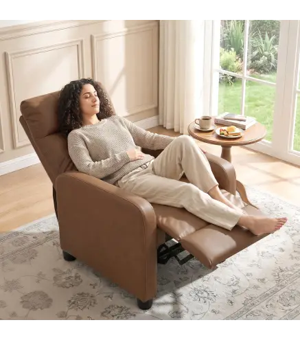 Sillón Relax Reclinable Manual hasta 155° Tapizado en PU Reposapiés Respaldo Alto Grueso y Asiento Amplio Marrón Oscuro