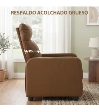 Sillón Relax Reclinable Manual hasta 155° Tapizado en PU Reposapiés Respaldo Alto Grueso y Asiento Amplio Marrón Oscuro