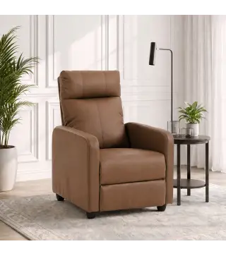 Sillón Relax Reclinable Manual hasta 155° Tapizado en PU Reposapiés Respaldo Alto Grueso y Asiento Amplio Marrón Oscuro