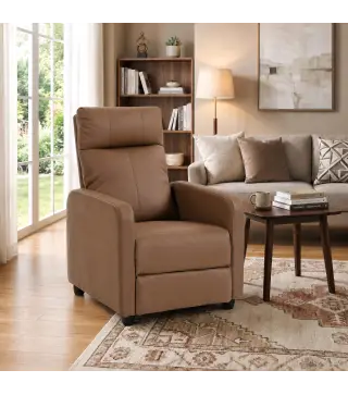 Sillón Relax Reclinable Manual hasta 155° Tapizado en PU Reposapiés Respaldo Alto Grueso y Asiento Amplio Marrón Oscuro