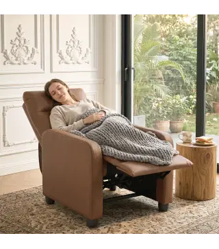 Sillón Relax Reclinable Manual hasta 155° Tapizado en PU Reposapiés Respaldo Alto Grueso y Asiento Amplio Marrón Oscuro