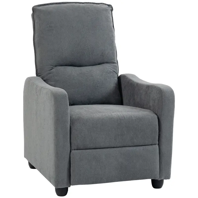 Sillón Relax Reclinable Manual hasta 155° de Tejido Efecto Lino Reposapiés Muelles Ensacados Acolchado Grueso Gris