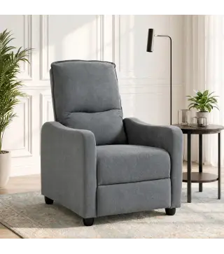 Sillón Relax Reclinable Manual hasta 155° de Tejido Efecto Lino Reposapiés Muelles Ensacados Acolchado Grueso Gris
