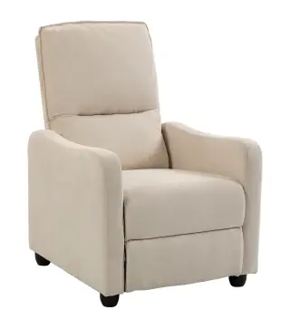 Sillón Relax Reclinable Manual hasta 155° de Tejido Efecto Lino Reposapiés Muelles Ensacados Acolchado Grueso Crema