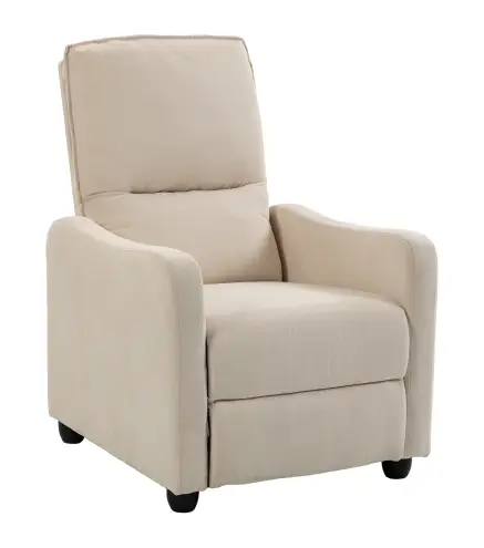 Sillón Relax Reclinable Manual hasta 155° de Tejido Efecto Lino Reposapiés Muelles Ensacados Acolchado Grueso Crema