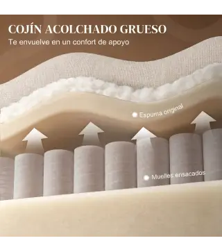Sillón Relax Reclinable Manual hasta 155° de Tejido Efecto Lino Reposapiés Muelles Ensacados Acolchado Grueso Crema