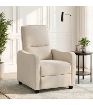 Sillón Relax Reclinable Manual hasta 155° de Tejido Efecto Lino Reposapiés Muelles Ensacados Acolchado Grueso Crema