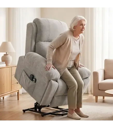 Sillón Relax Reclinable Eléctrico Levanta Personas Masaje Vibratorio y Calor Asiento Muelles Mando Portavasos Bolsillos