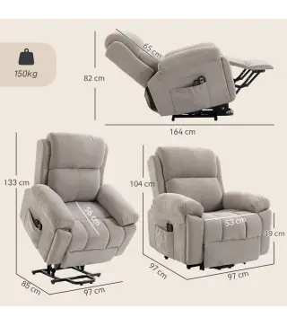 Sillón Relax Reclinable Eléctrico Levanta Personas Masaje Vibratorio y Calor Asiento Muelles Mando Portavasos Bolsillos
