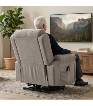 Sillón Relax Reclinable Eléctrico Levanta Personas Masaje Vibratorio y Calor Asiento Muelles Mando Portavasos Bolsillos