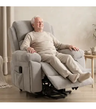 Sillón Relax Reclinable Eléctrico Levanta Personas Masaje Vibratorio y Calor Asiento Muelles Mando Portavasos Bolsillos