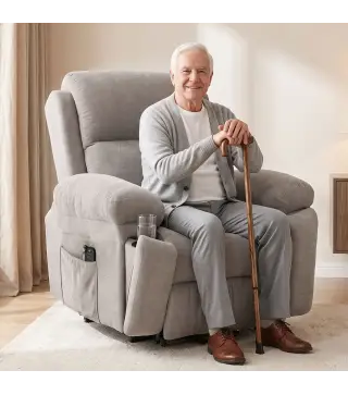 Sillón Relax Reclinable Eléctrico Levanta Personas Masaje Vibratorio y Calor Asiento Muelles Mando Portavasos Bolsillos