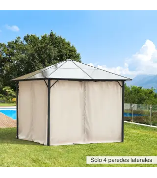 4 Paredes Laterales para Cenador 302x205 cm con 40 Ganchos y Anillos en C para Pérgola Gazebo Beige