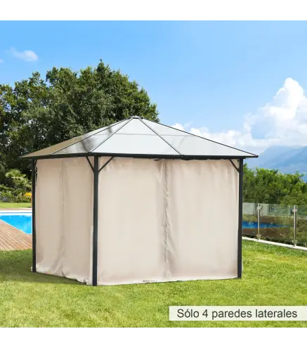 4 Paredes Laterales para Cenador 302x205 cm con 40 Ganchos y Anillos en C para Pérgola Gazebo Beige