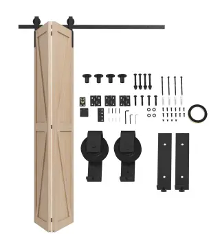 5FT/152CM Herrajes para Puerta Corredera Plegable para 2 Puertas con Riel para Granero Negro