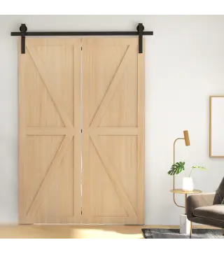 5FT/152CM Herrajes para Puerta Corredera Plegable para 2 Puertas con Riel para Granero Negro
