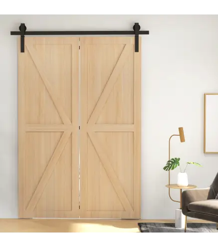 5FT/152CM Herrajes para Puerta Corredera Plegable para 2 Puertas con Riel para Granero Negro