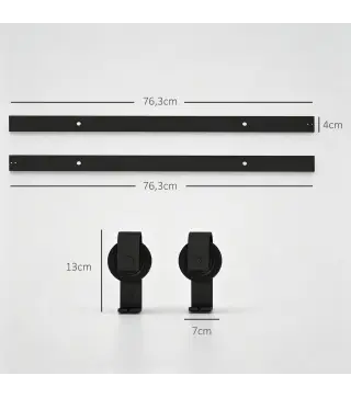 5FT/152CM Herrajes para Puerta Corredera Plegable para 2 Puertas con Riel para Granero Negro