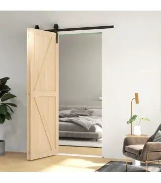 5FT/152CM Herrajes para Puerta Corredera Plegable para 2 Puertas con Riel para Granero Negro