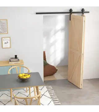 5FT/152CM Herrajes para Puerta Corredera Plegable para 2 Puertas con Riel para Granero Negro