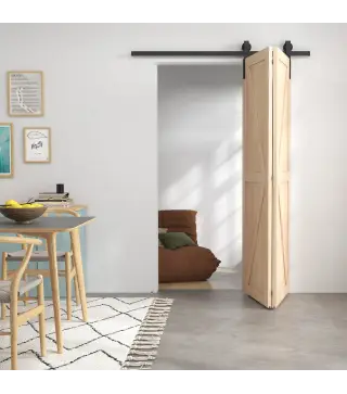 5FT/152CM Herrajes para Puerta Corredera Plegable para 2 Puertas con Riel para Granero Negro