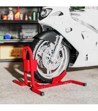 Caballete de Moto Delantera Soporte para Rueda Delantera de Moto Ajustable en 3 Niveles 60x55x43 cm Rojo