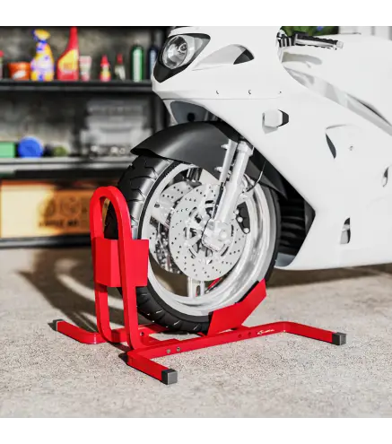 Caballete de Moto Delantera Soporte para Rueda Delantera de Moto Ajustable en 3 Niveles 60x55x43 cm Rojo