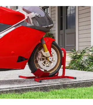 Caballete de Moto Delantera Soporte para Rueda Delantera de Moto Ajustable en 3 Niveles 60x55x43 cm Rojo