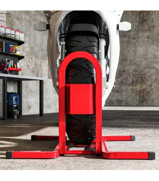 Caballete de Moto Delantera Soporte para Rueda Delantera de Moto Ajustable en 3 Niveles 60x55x43 cm Rojo