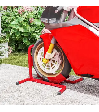 Caballete de Moto Delantera Soporte para Rueda Delantera de Moto Ajustable en 3 Niveles 60x55x43 cm Rojo
