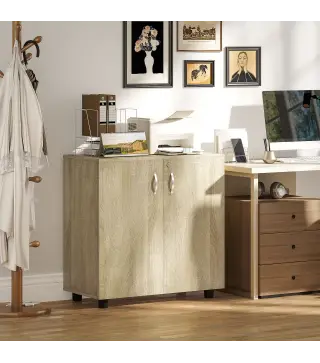 Archivador de Oficina con 2 Puertas Cerradura Estantes para Sala de Estar Estudio 80x40x80 cm Roble
