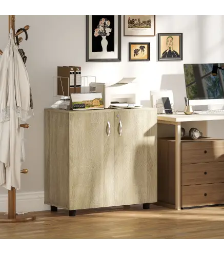 Archivador de Oficina con 2 Puertas Cerradura Estantes para Sala de Estar Estudio 80x40x80 cm Roble