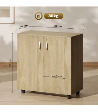 Archivador de Oficina con 2 Puertas Cerradura Estantes para Sala de Estar Estudio 80x40x80 cm Roble