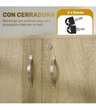 Archivador de Oficina con 2 Puertas Cerradura Estantes para Sala de Estar Estudio 80x40x80 cm Roble