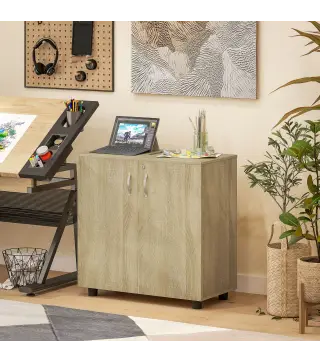 Archivador de Oficina con 2 Puertas Cerradura Estantes para Sala de Estar Estudio 80x40x80 cm Roble