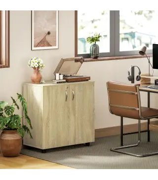 Archivador de Oficina con 2 Puertas Cerradura Estantes para Sala de Estar Estudio 80x40x80 cm Roble