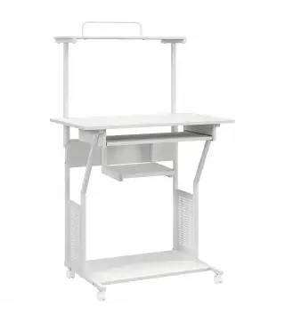 Mesa Escritorio de Ordenador Móvil con Bandeja para Teclado Estante para CPU Estantes y Ruedas 80x50x130 cm Blanco